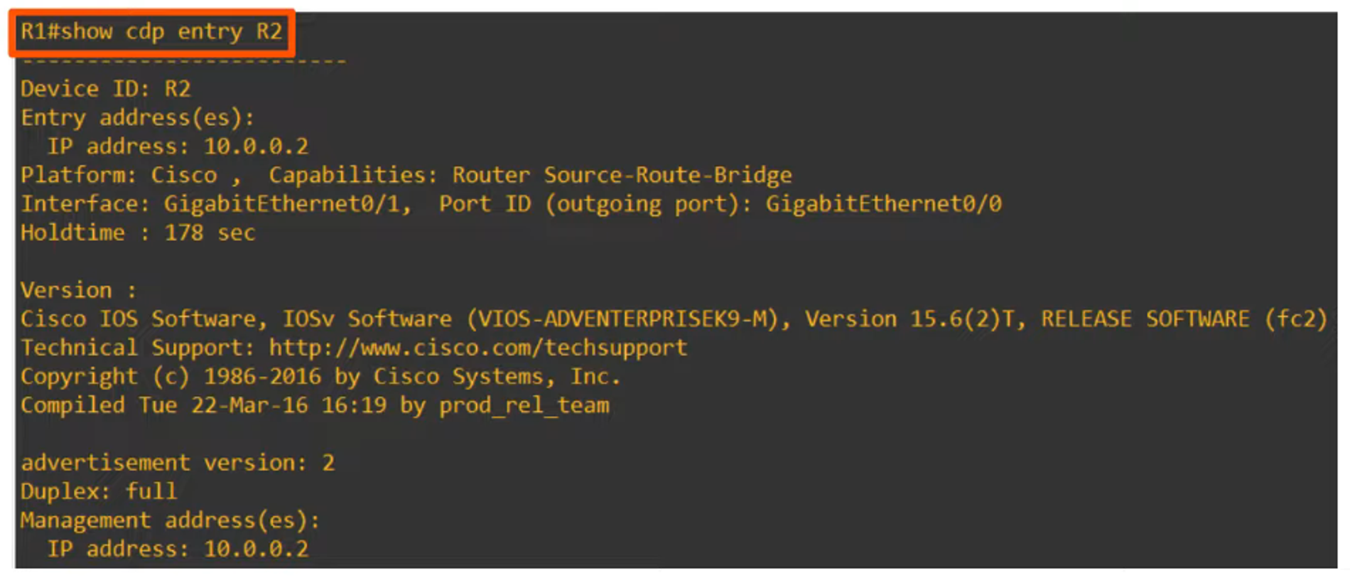 Show CDP Neighbor Entry
